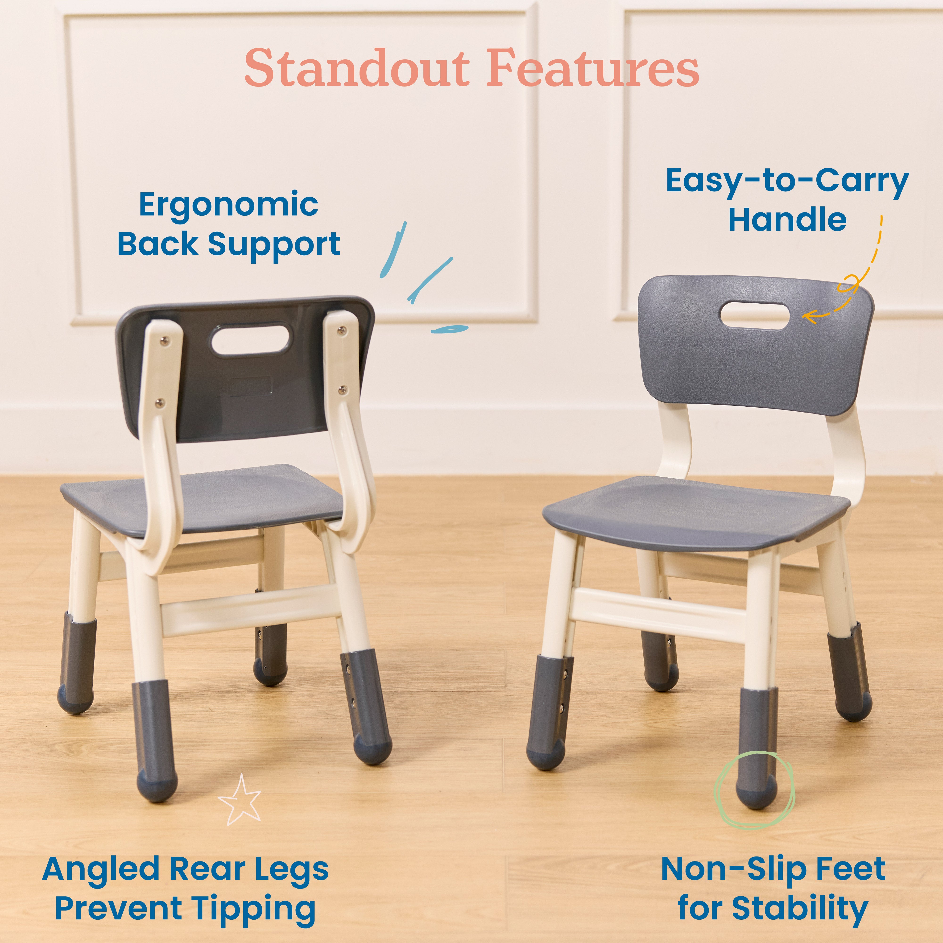 Classroom Adjustable Height Plastic Chair, 2-Pack