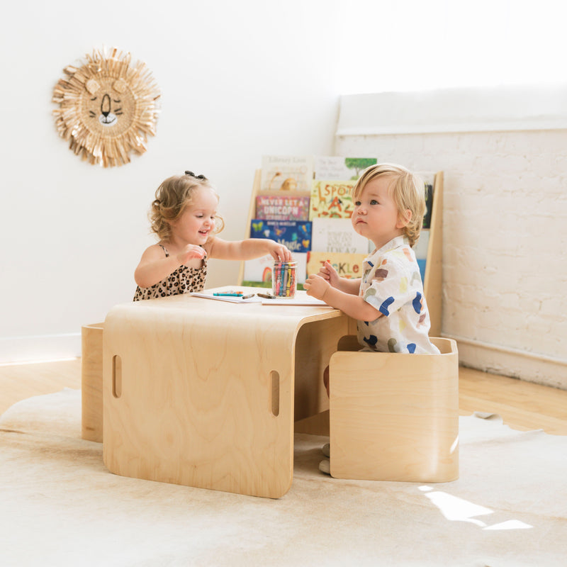 Bentwood Multipurpose Kids Wooden Table and Chair Set, 3-Piece