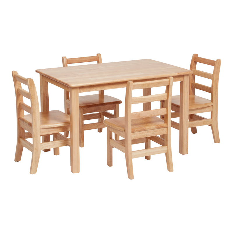 24in x 36in Rectangular Hardwood Table and Chairs, 12in Seat Height, Kids Furniture, Natural, 5-Piece