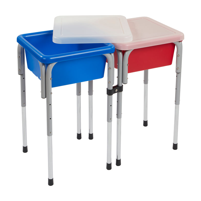 2-Station Sand and Water Adjustable Play Table, Sensory Bins, Blue/Red