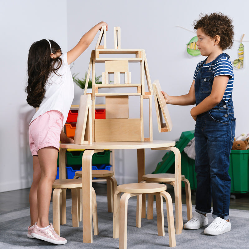 Bentwood Round Table and Stool Set, Kids Furniture, 5-Piece