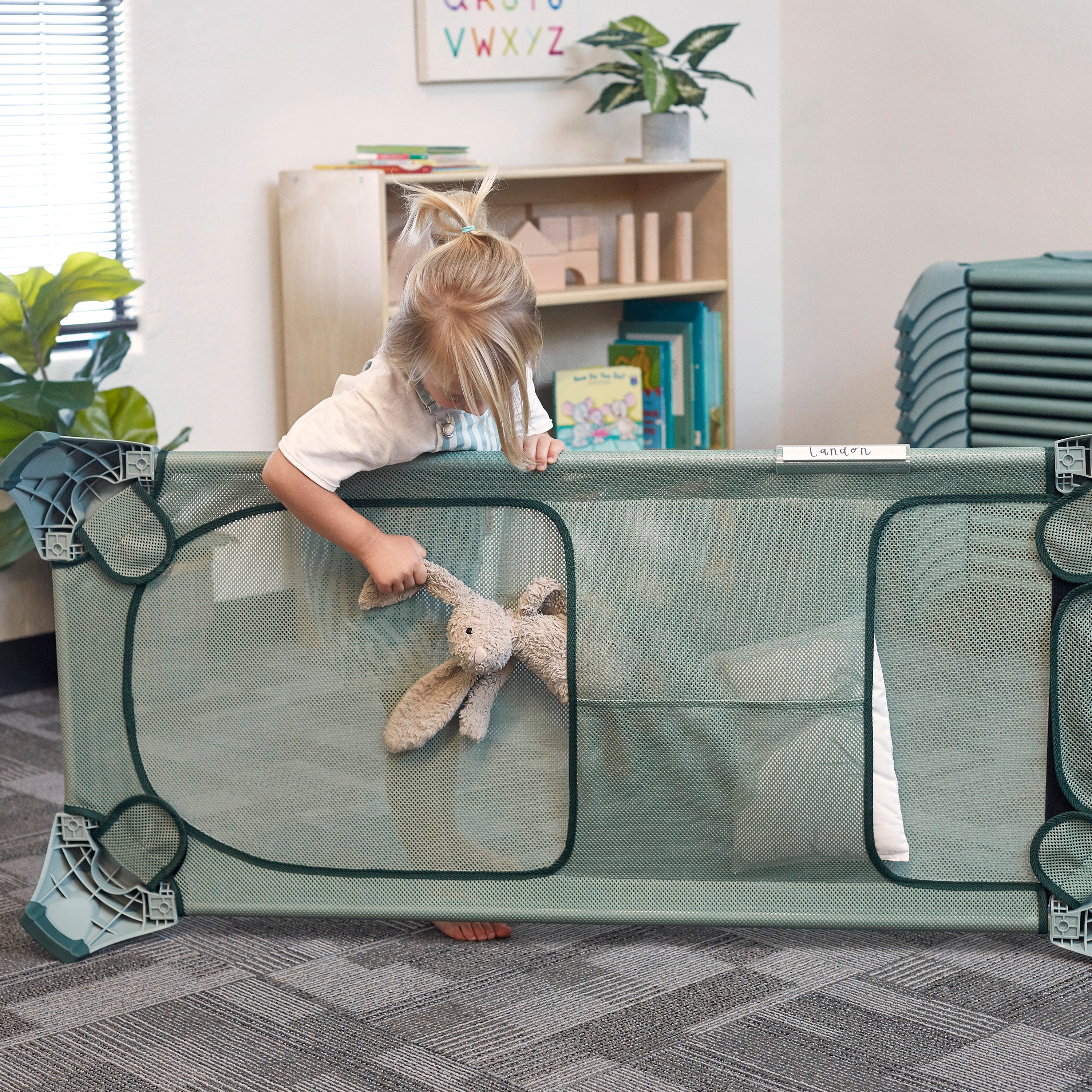 Stackable Cozy Cots with Universal Cot Trolley, 6-Pack