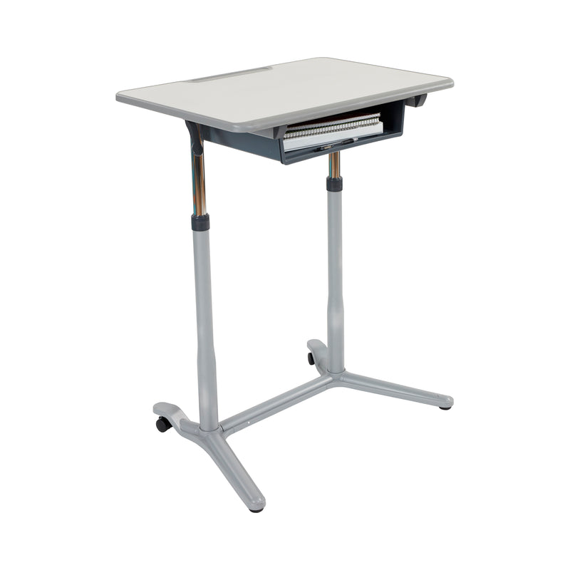 3S Mobile Desk, Sit Stand and Store, Adjustable, Open Front Desk, Grey