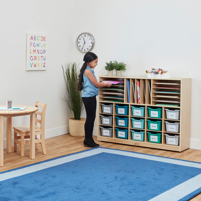 12 Cubby Mobile Tray Cabinet with 15 Scoop Front Storage Bins