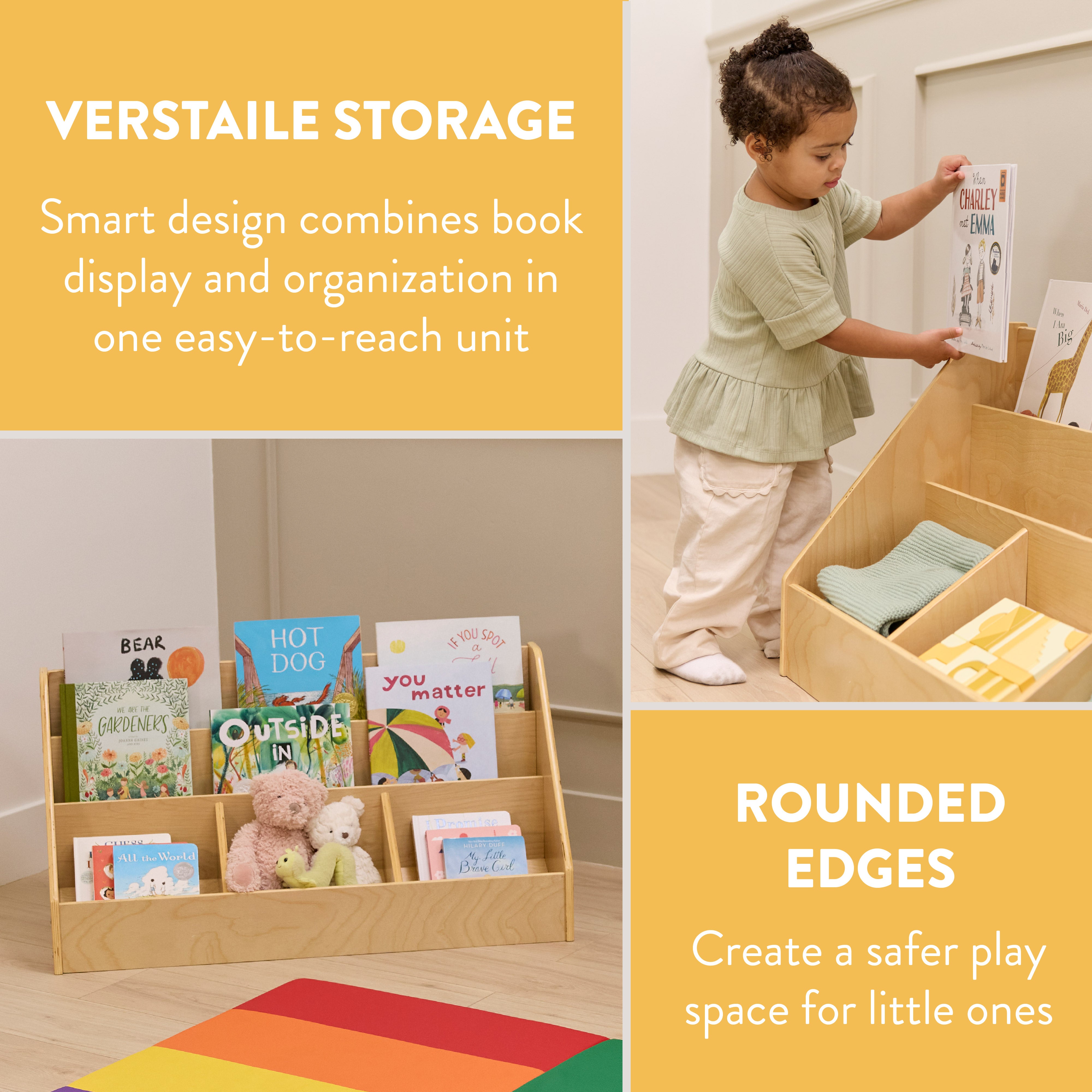 3-Tier Book Display with Storage Compartments