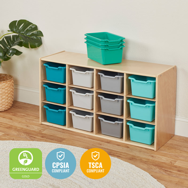 Streamline 12 Cubby Tray Cabinet with Scoop Front Storage Bins, 3x4