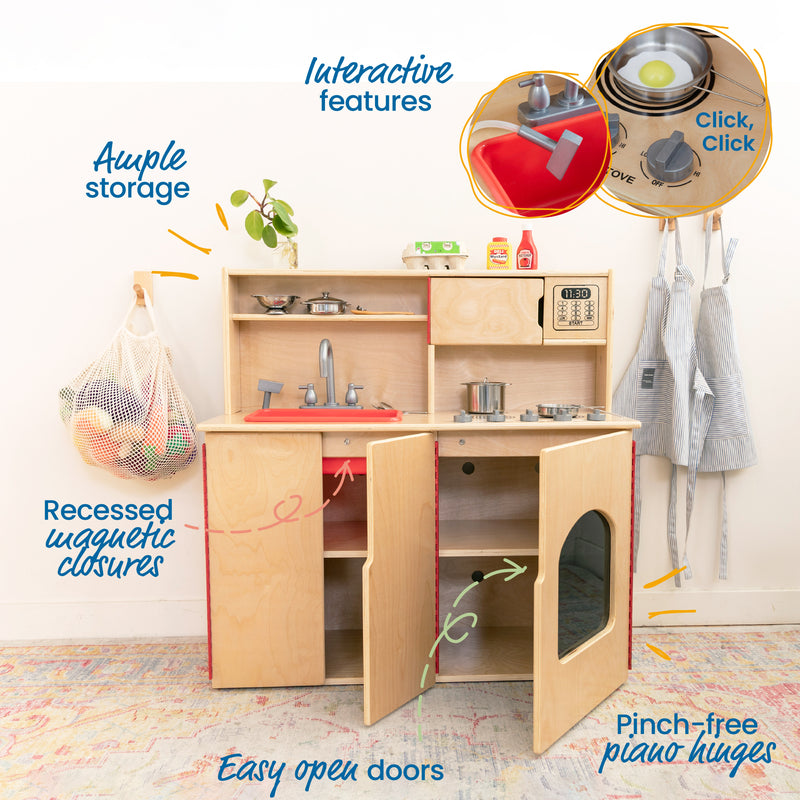 4-in-1 Kitchen, Sink, Stove, Oven, Microwave and Storage, Play Kitchen