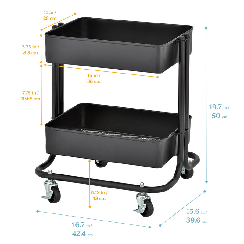 2-Tier Metal Rolling Utility Cart, Mobile Storage Organizer