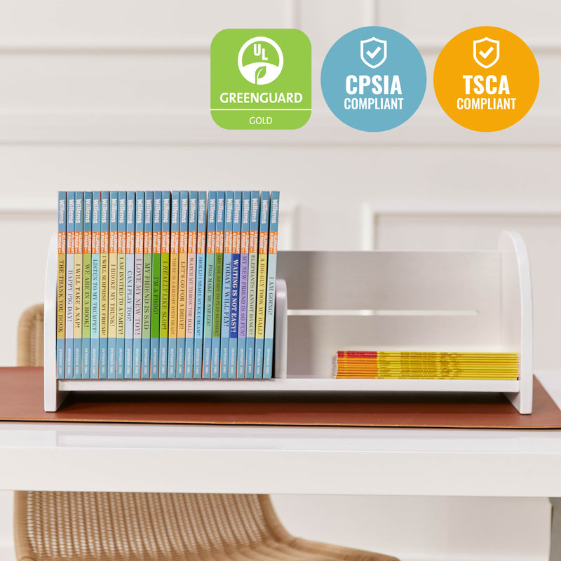 Tabletop Book Display, Library Storage Organizer with Adjustable Book Stop