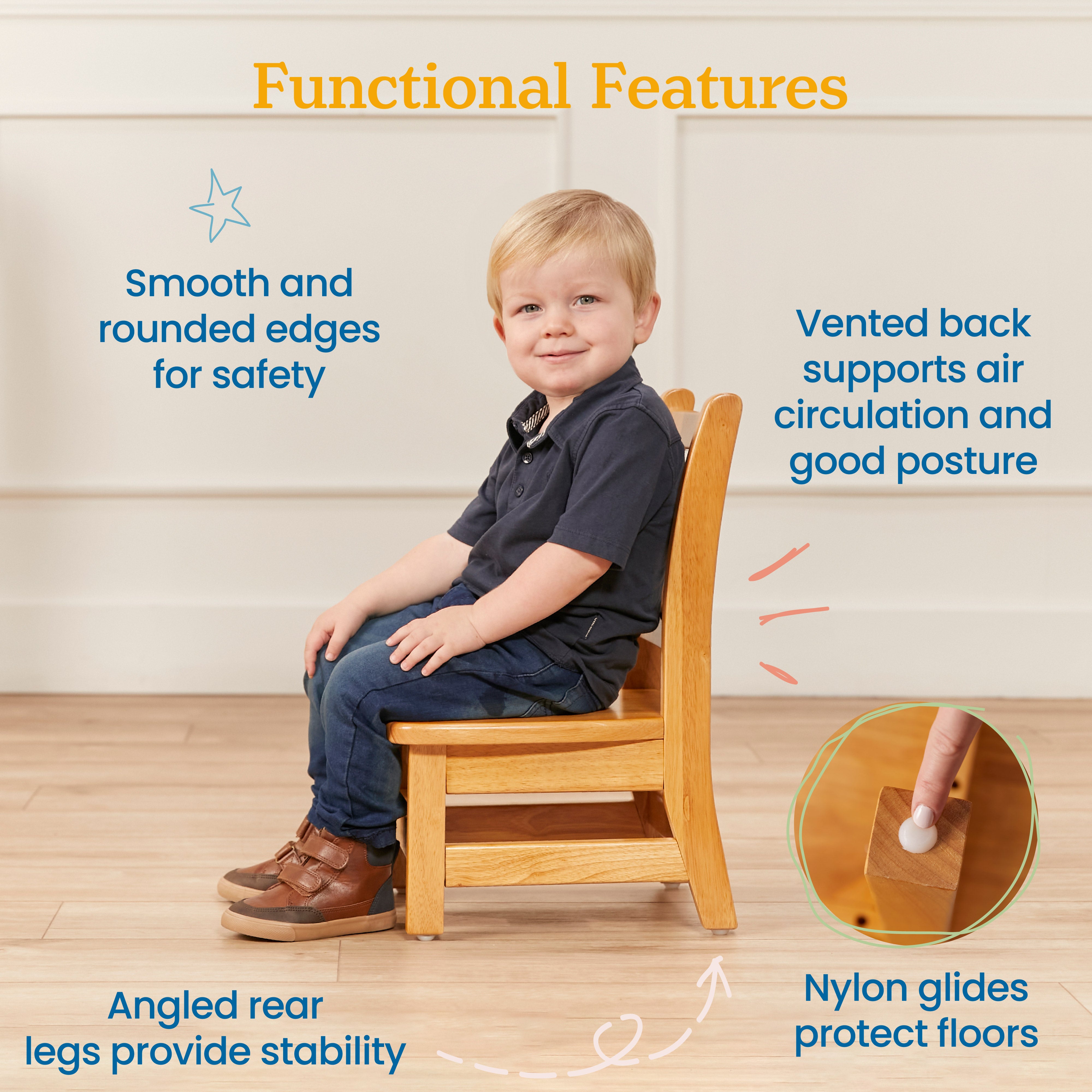 Toddler Classroom Essentials Package with Hardwood Table and Four Chairs, 8in Seat Height