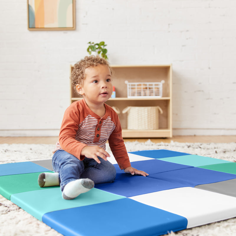 Square Dance Activity Play Mat, Colorful Tummy Time Folding Foam Mat