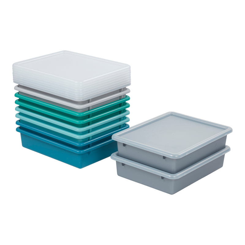 Letter Size Tray with Lid, Flat Storage Bin, 10-Pack