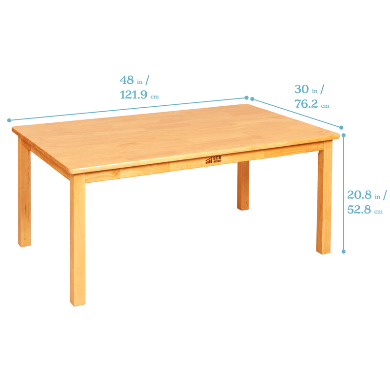 24in x 48in Rectangular Hardwood Table with 20in Legs and Four 10in Chair, Kids Furniture