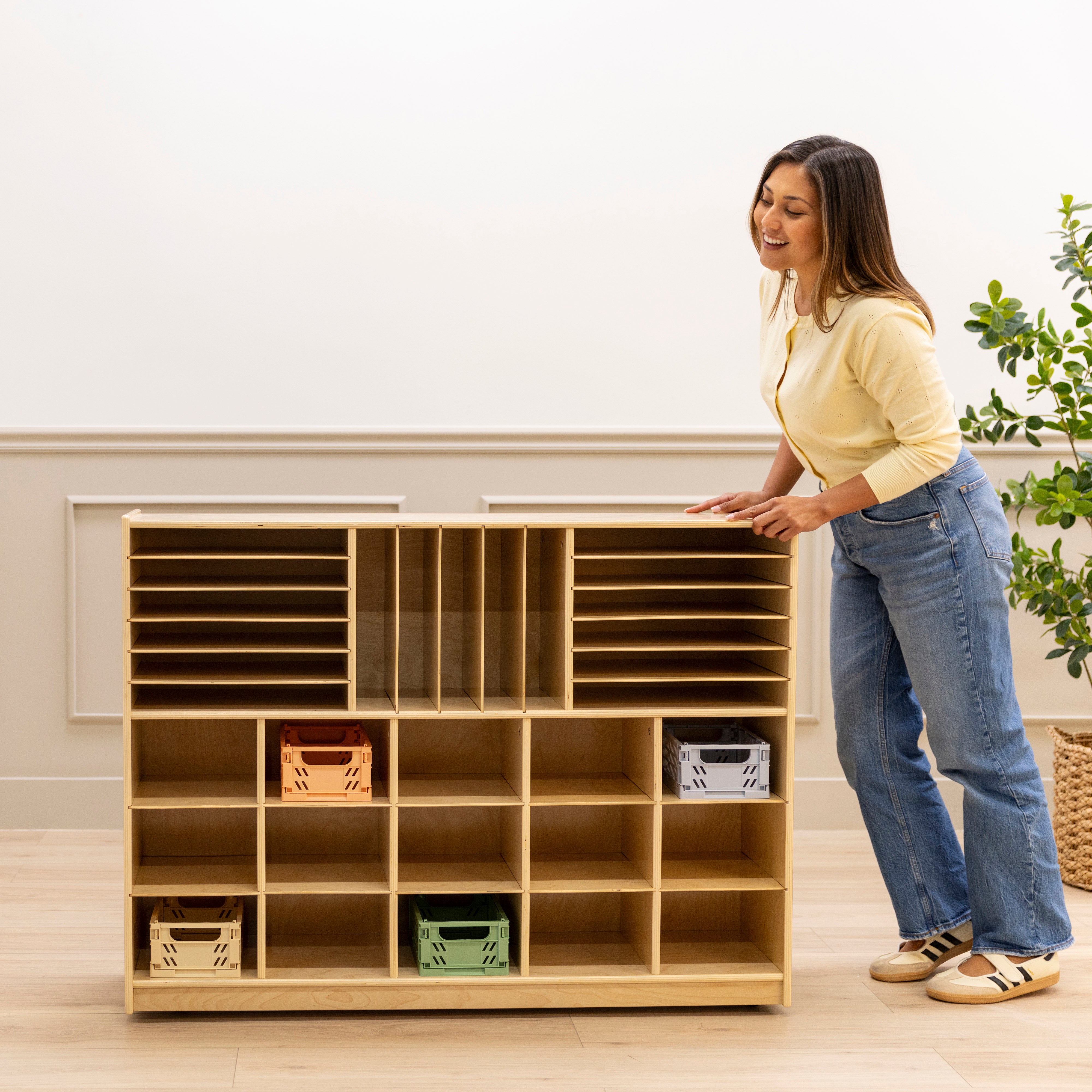 Multi-Function Cubby and Tray Mobile Storage Cabinet