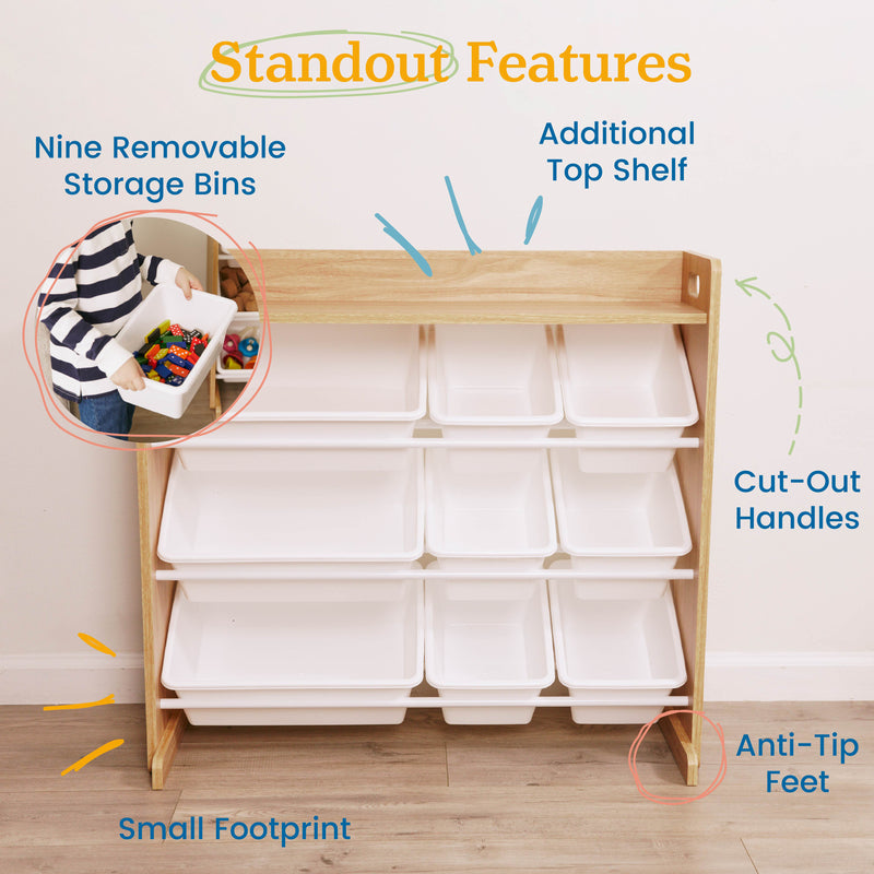 3-Tier Organizer with Shelf and 9 Bins, Toy Storage