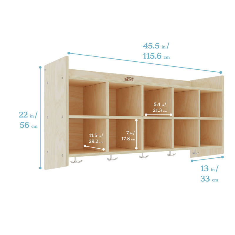 RRI Goods Wall Cubby Storage Organizer with Hooks, Natural Wooden Hanging  Wall Organizer Shelf