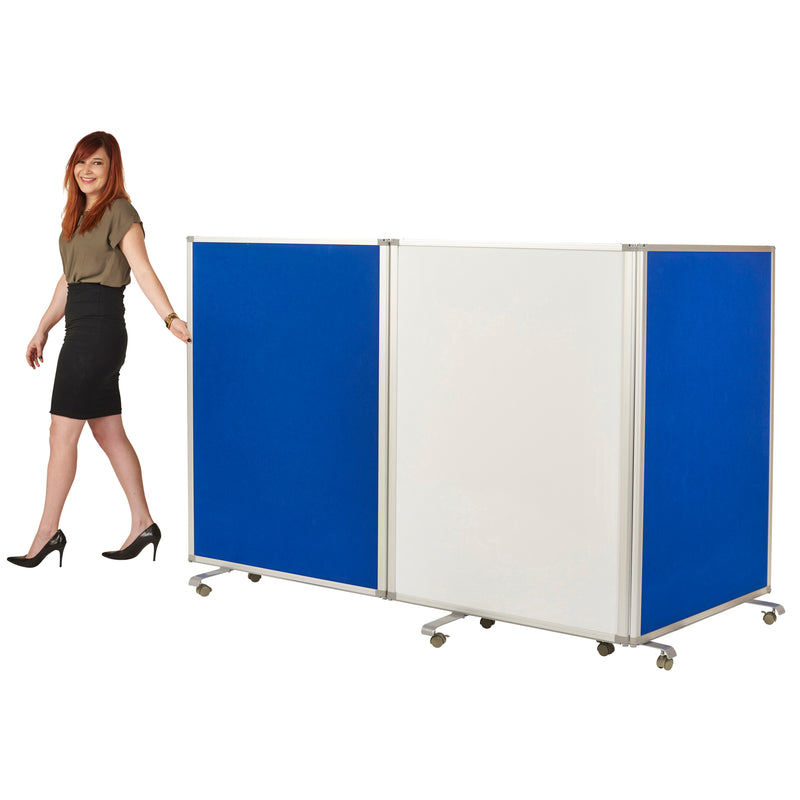 Mobile Dry-Erase Room Divider and Partition, 3-Panel Board and Flannel Felt with Rolling Casters