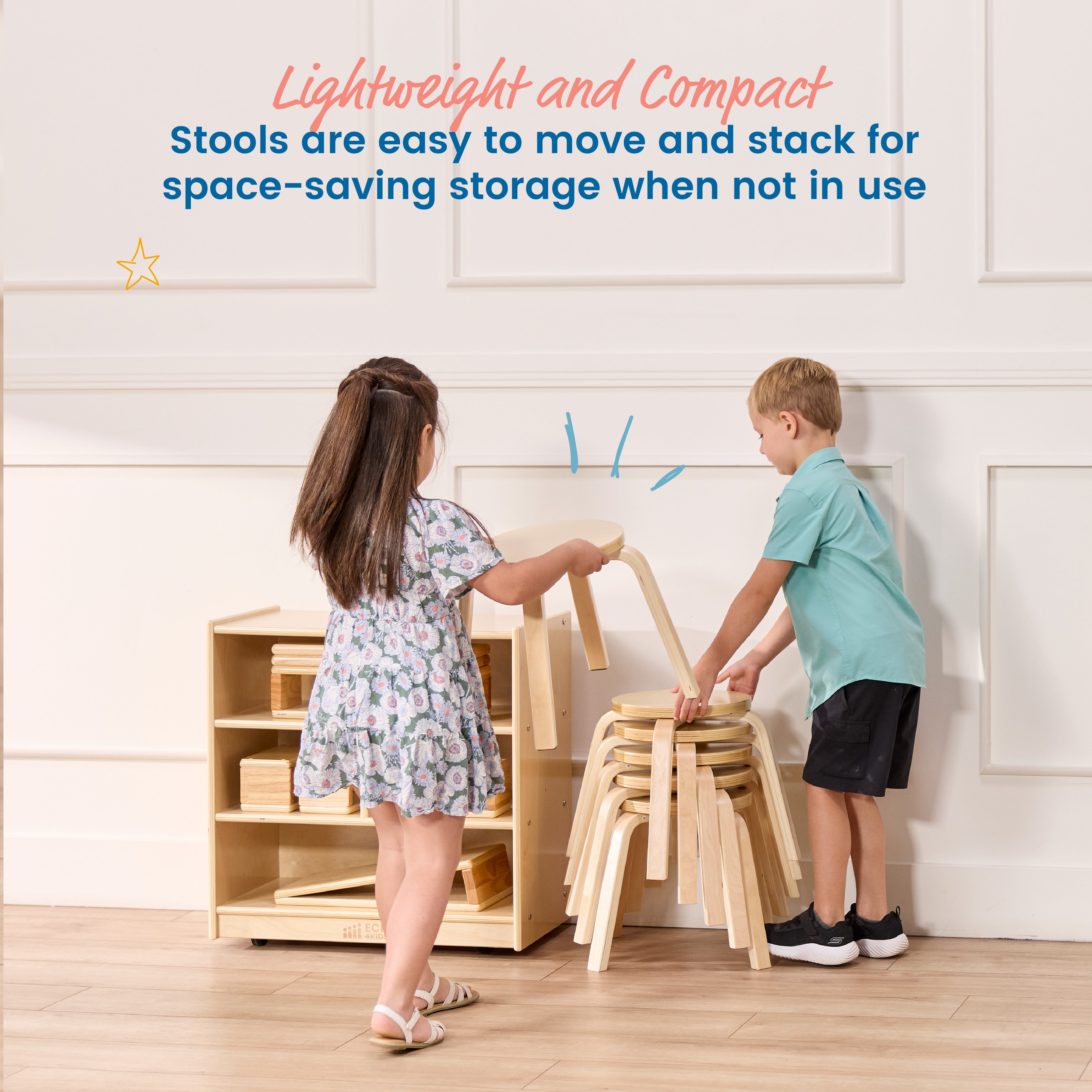 Bentwood Stackable Stools, 6-Piece