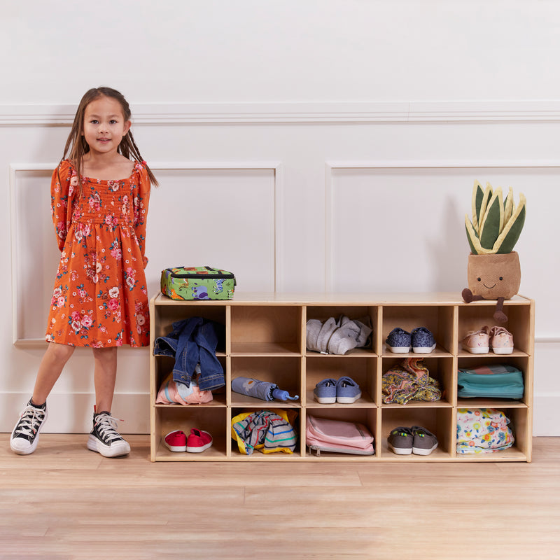 Streamline 15 Cubby Tray Cabinet with Scoop Front Storage Bins, 3x5, Classroom Furniture