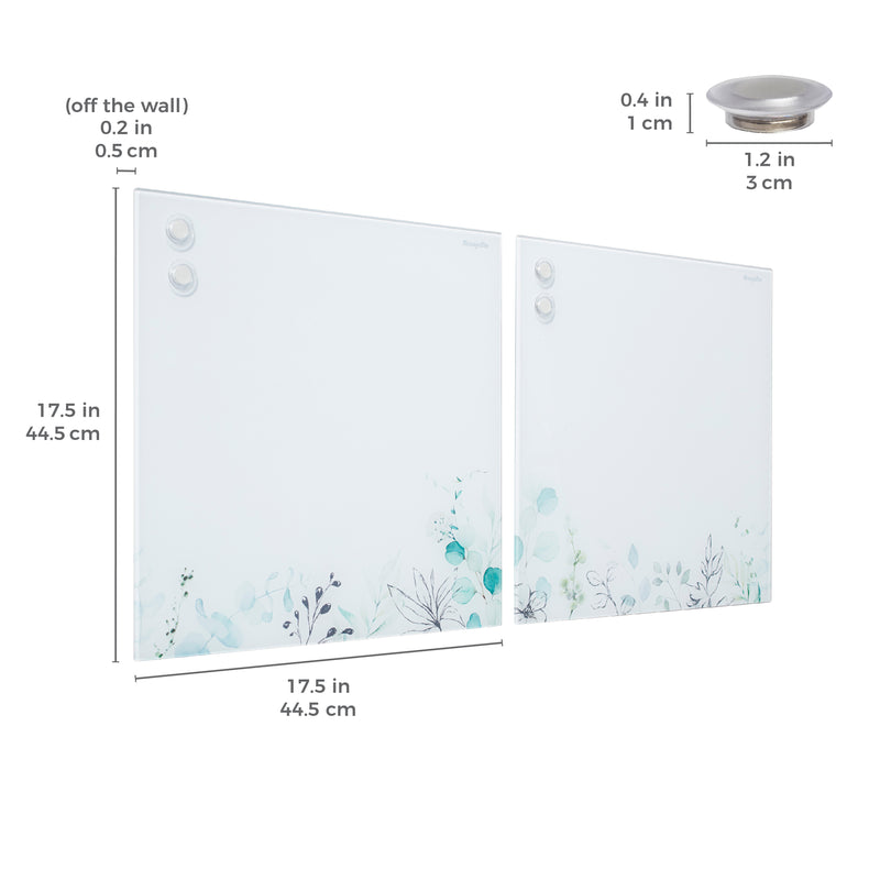 Magnetic Dry-Erase Glass Board with Magnets, 17.5in x 17.5in, Wall-Mounted Whiteboard, 2-Pack