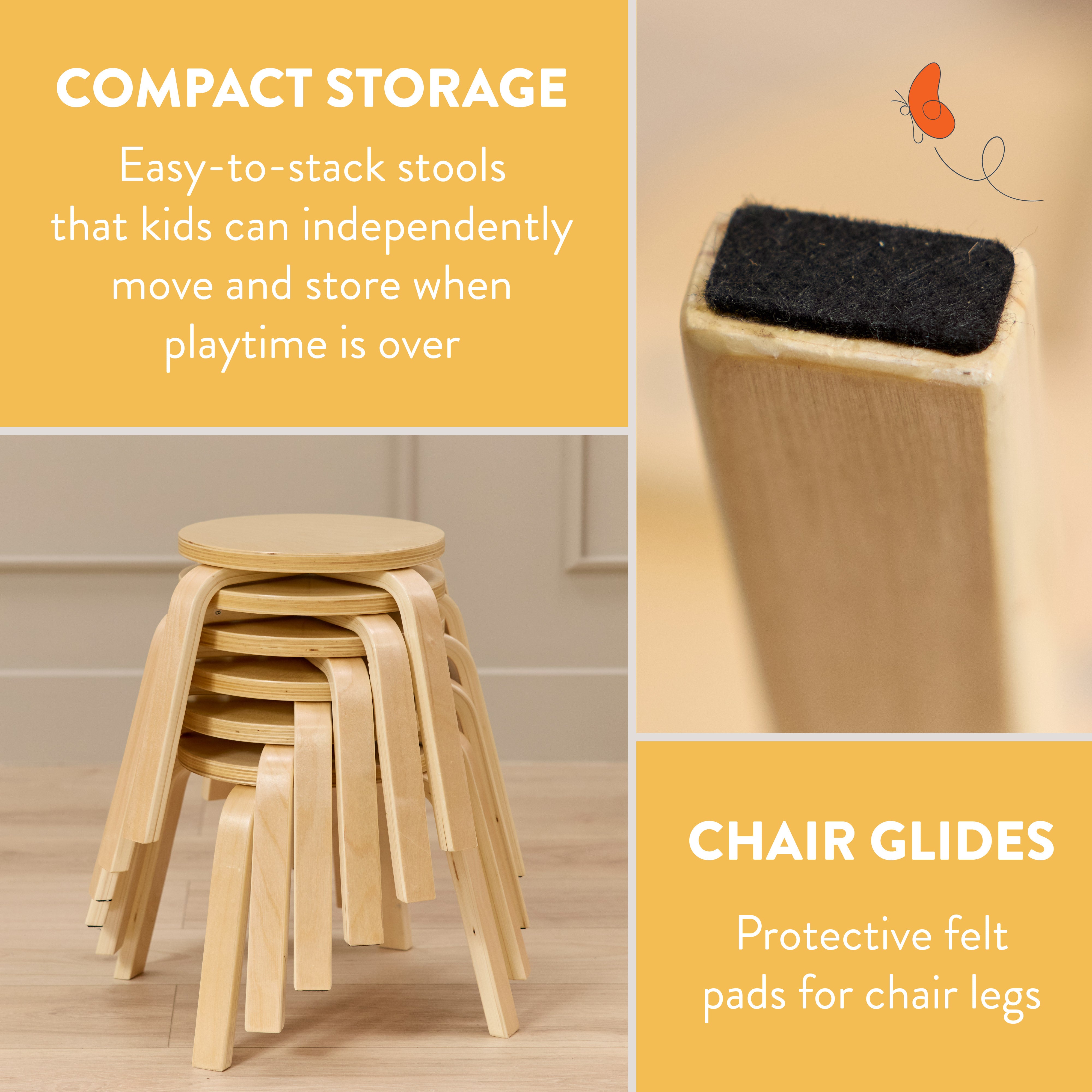 Bentwood Stackable Stool Seating Set, 6-Piece