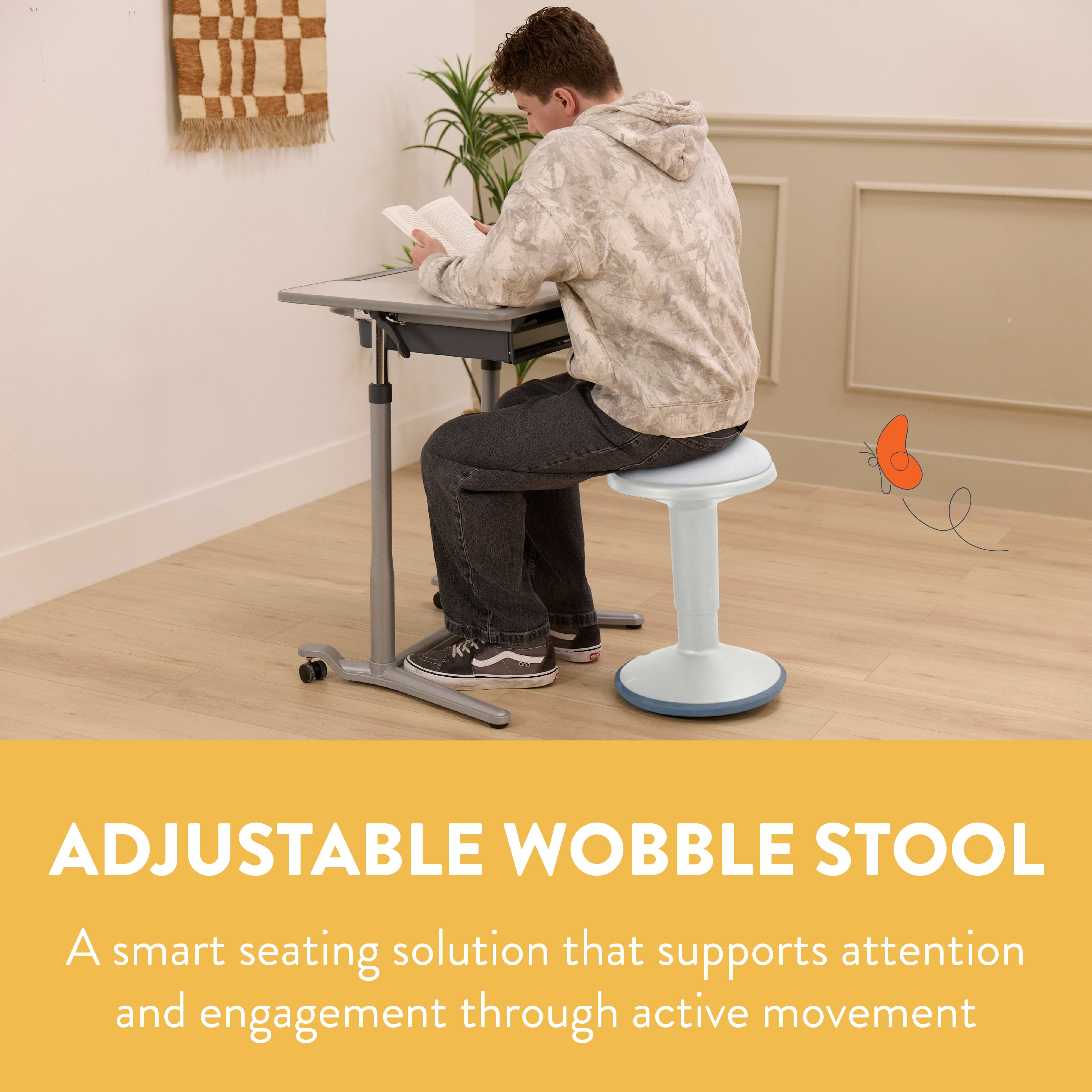 Adjustable Height Wobble Stool with Padded Cushion