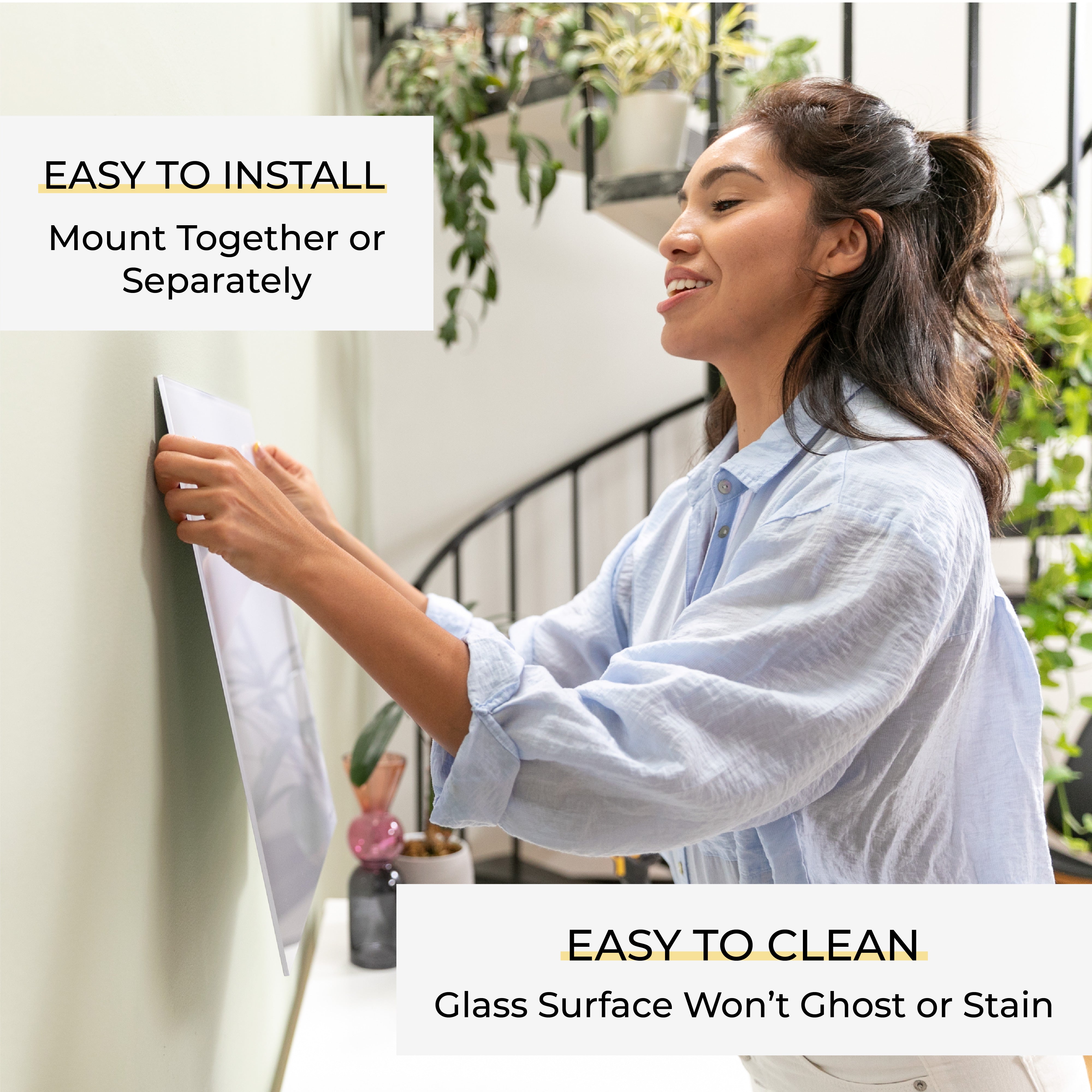 MessageStor Magnetic Dry-Erase Glass Board with Magnets, 17.5in x 17.5in, 2-Pack