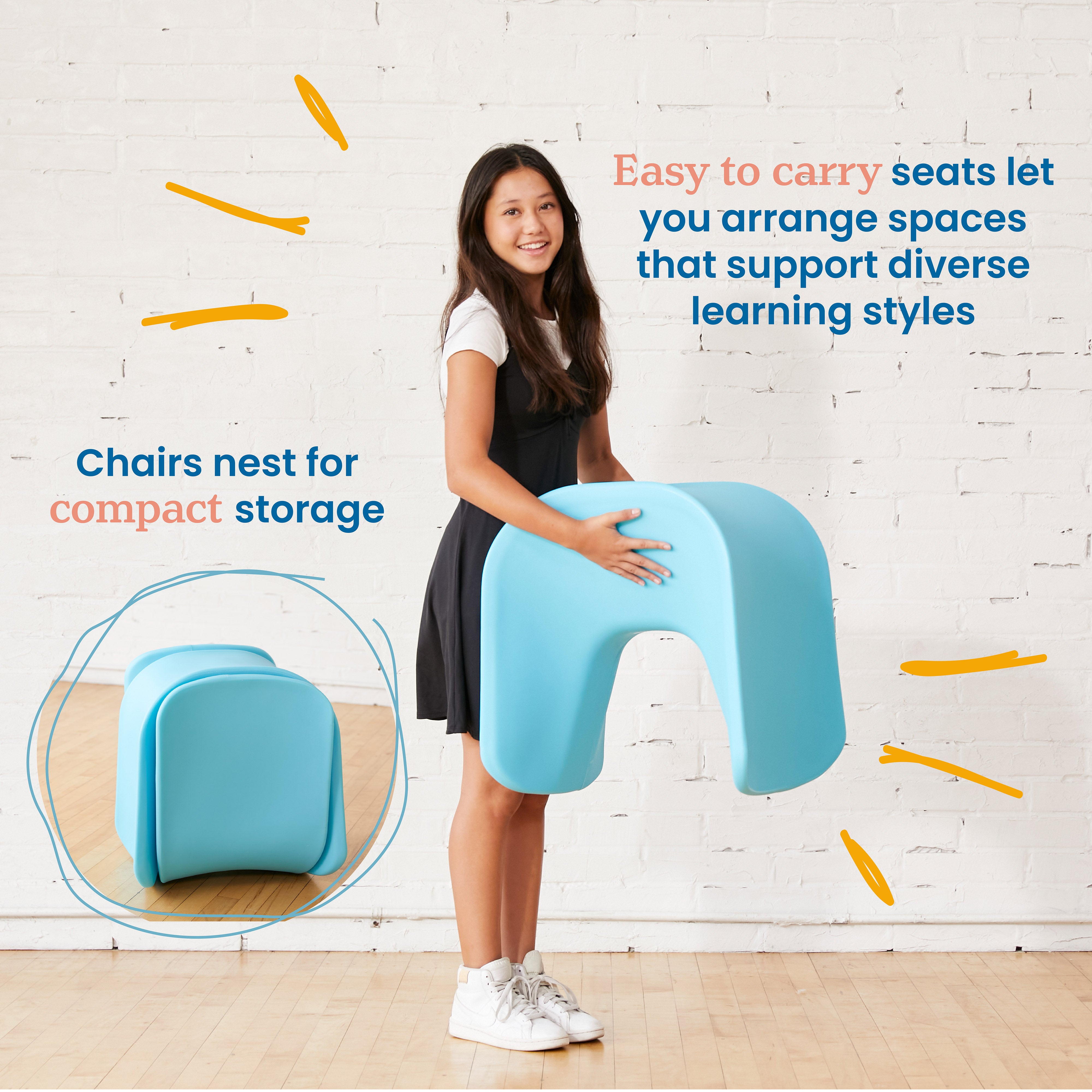 Wave Seat, 18in - 19.6in Seat Height, 2-Pack