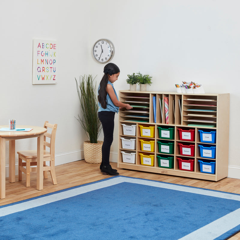 Multi-Section Mobile Cabinet with 15 Scoop Front Storage Bins