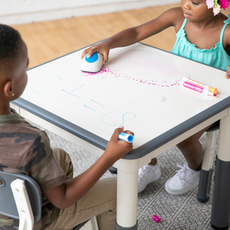 Square Dry-Erase Activity Table and 2 Adjustable Height Plastic Chairs, 3-Piece