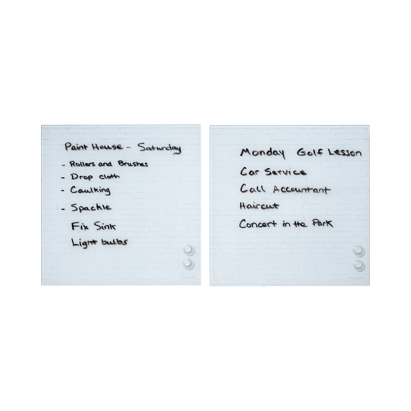 Magnetic Dry-Erase Glass Board with Magnets, 17.5in x 17.5in, Wall-Mounted Whiteboard, 2-Pack