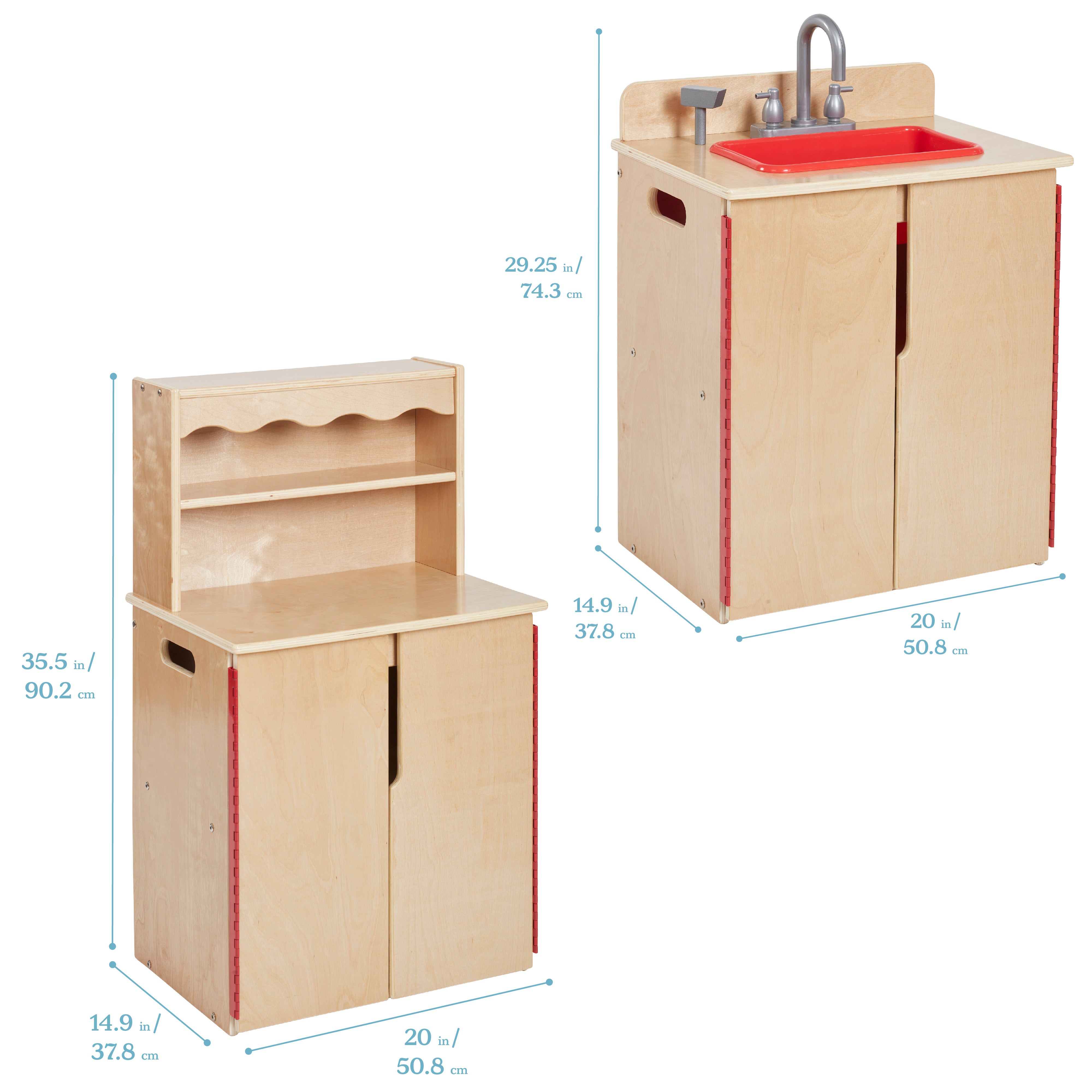 Kitchen Cupboard, Stove, Sink, and Refrigerator for Kids, Wooden, 4-Piece