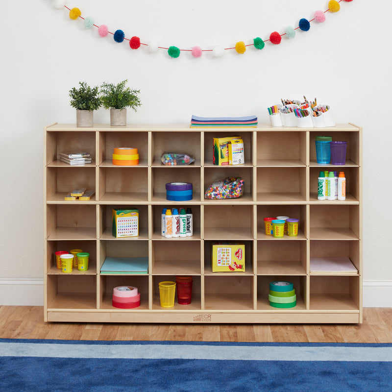 30 Cubby Mobile Tray Cabinet with 30 Scoop Front Storage Bins