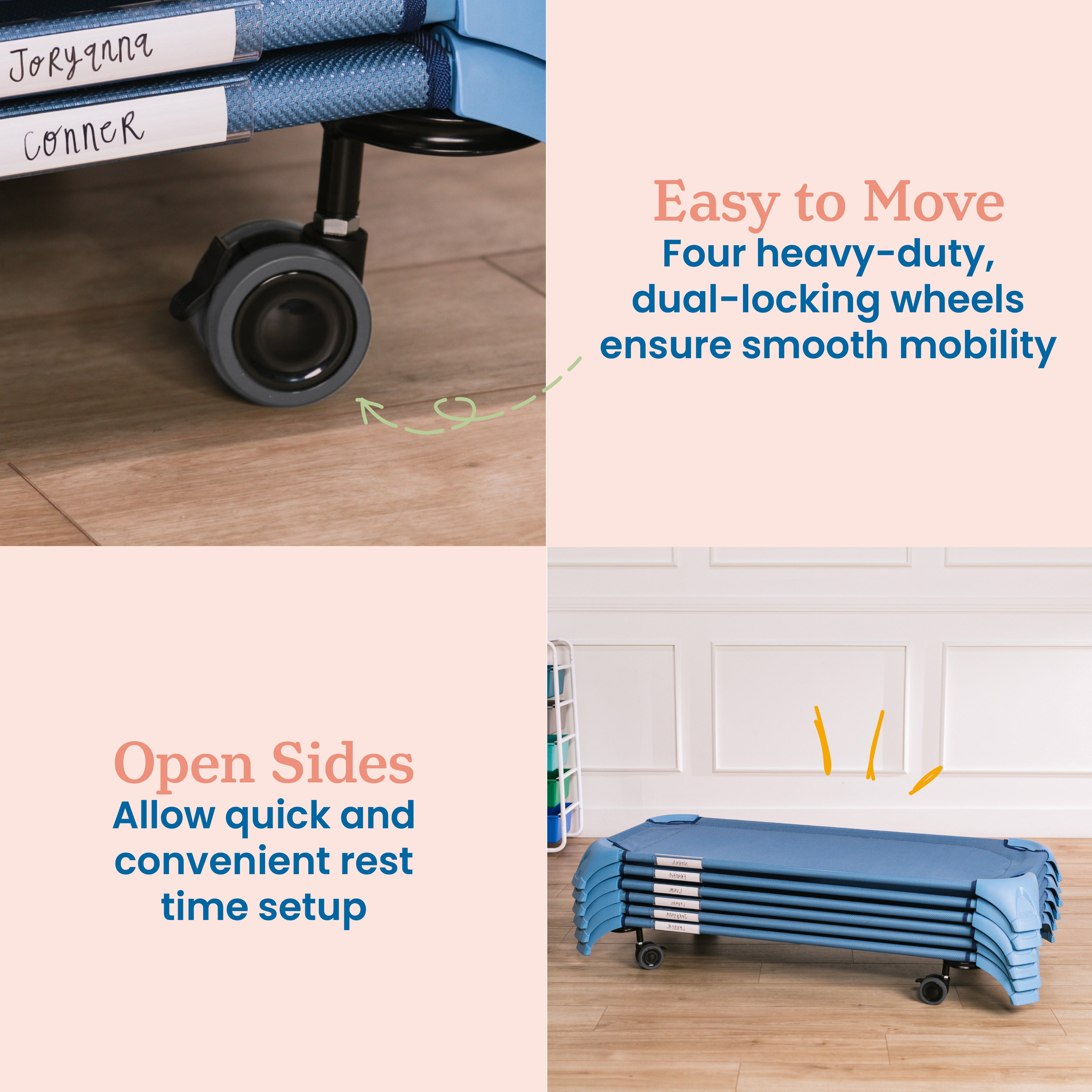 Stackable Cozy Cots with Universal Cot Trolley, 6-Pack