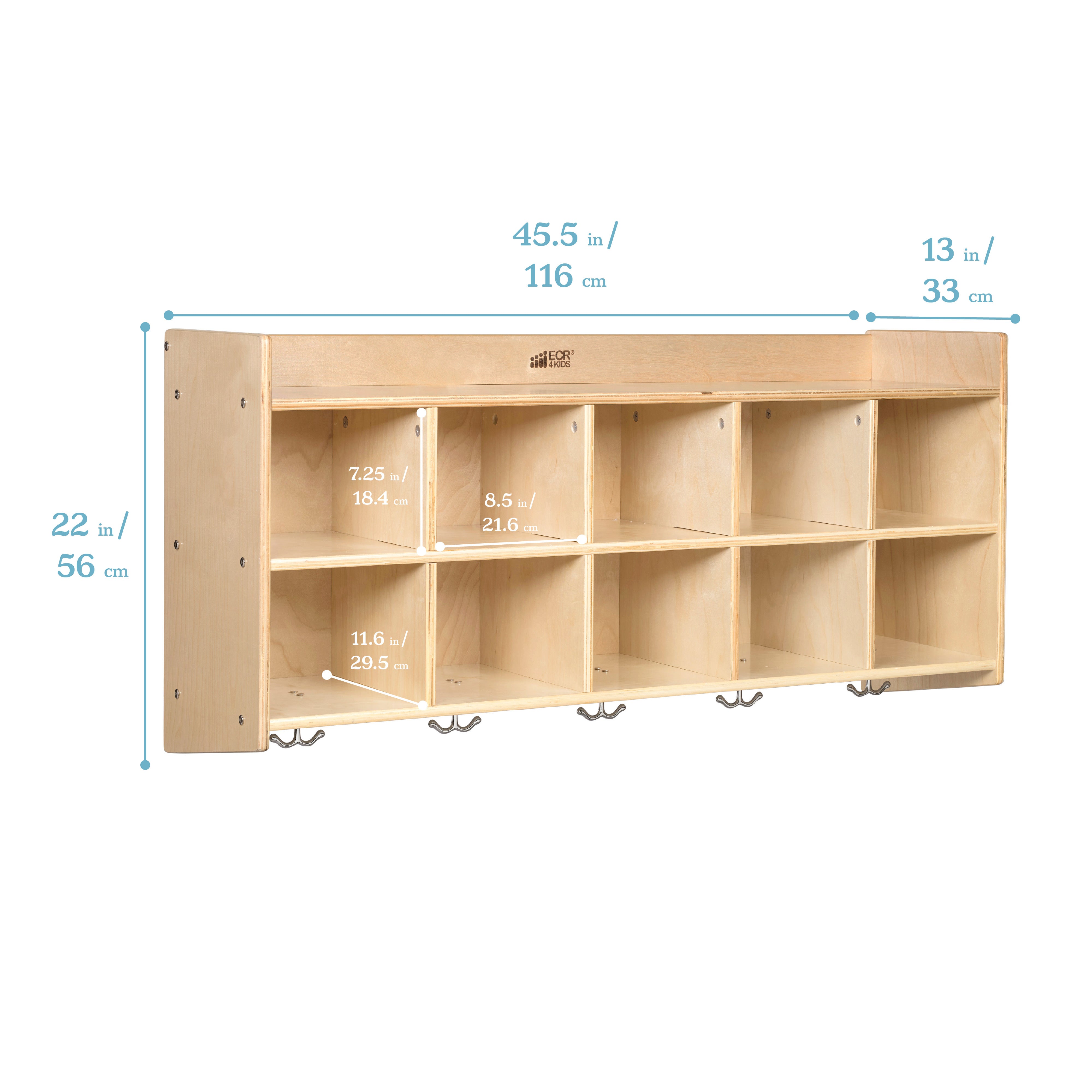 10-Section Hanging Coat Locker with Shelf and 10 Scoop Front Bins