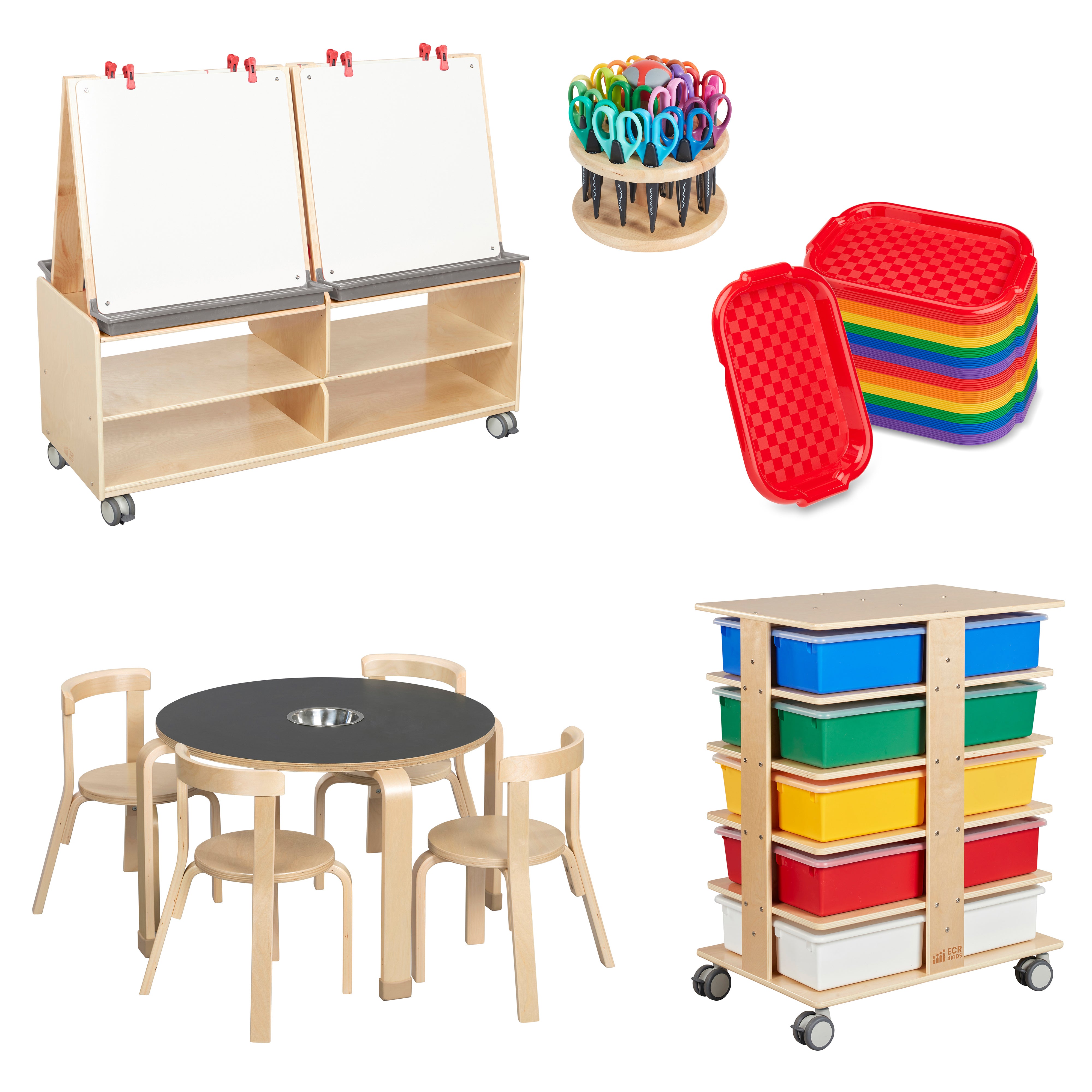 Preschool Arts & Crafts Package with Art Easel, Chalkboard Table Set, Storage Tower and Art Supplies, Assorted