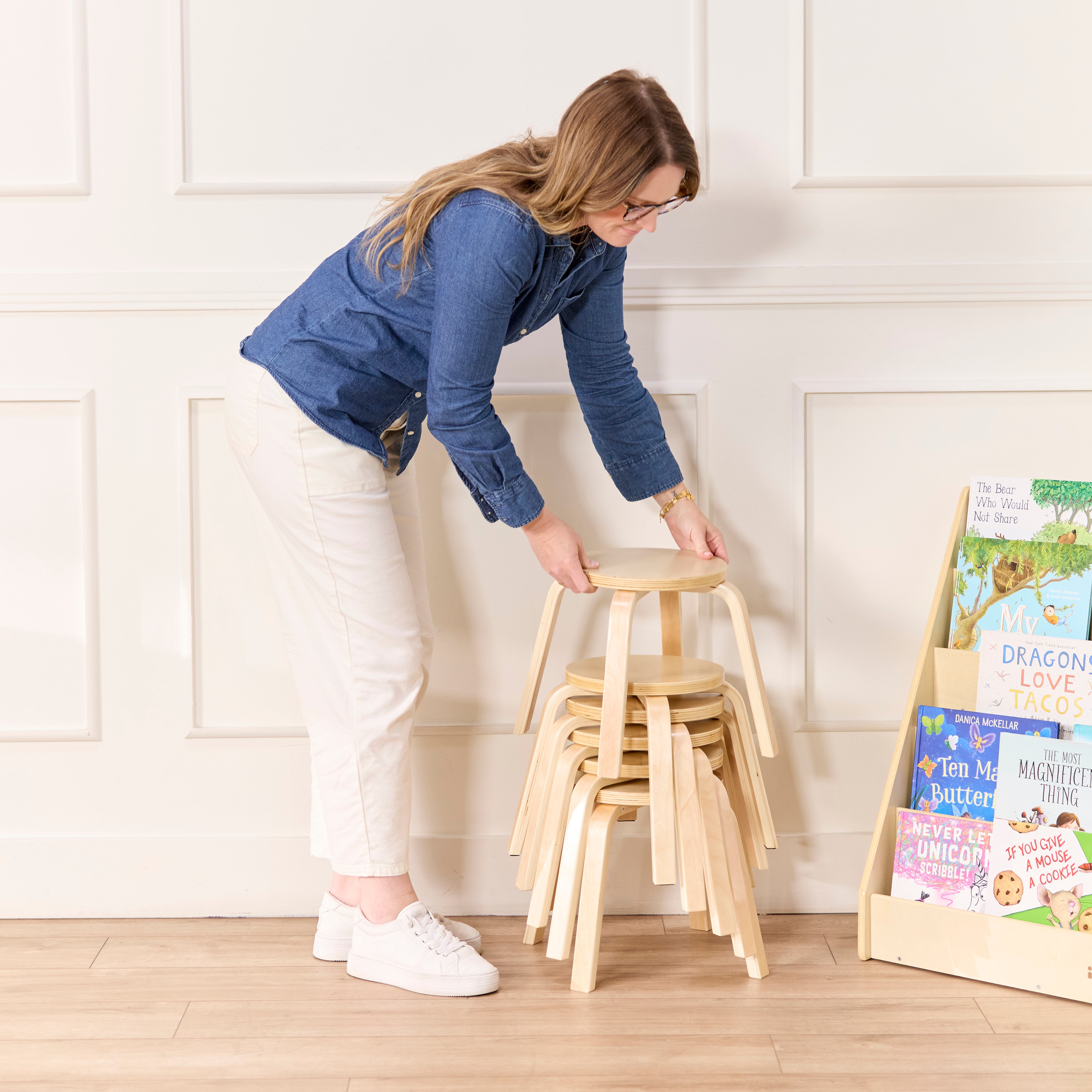 Bentwood Stackable Stools, 6-Piece
