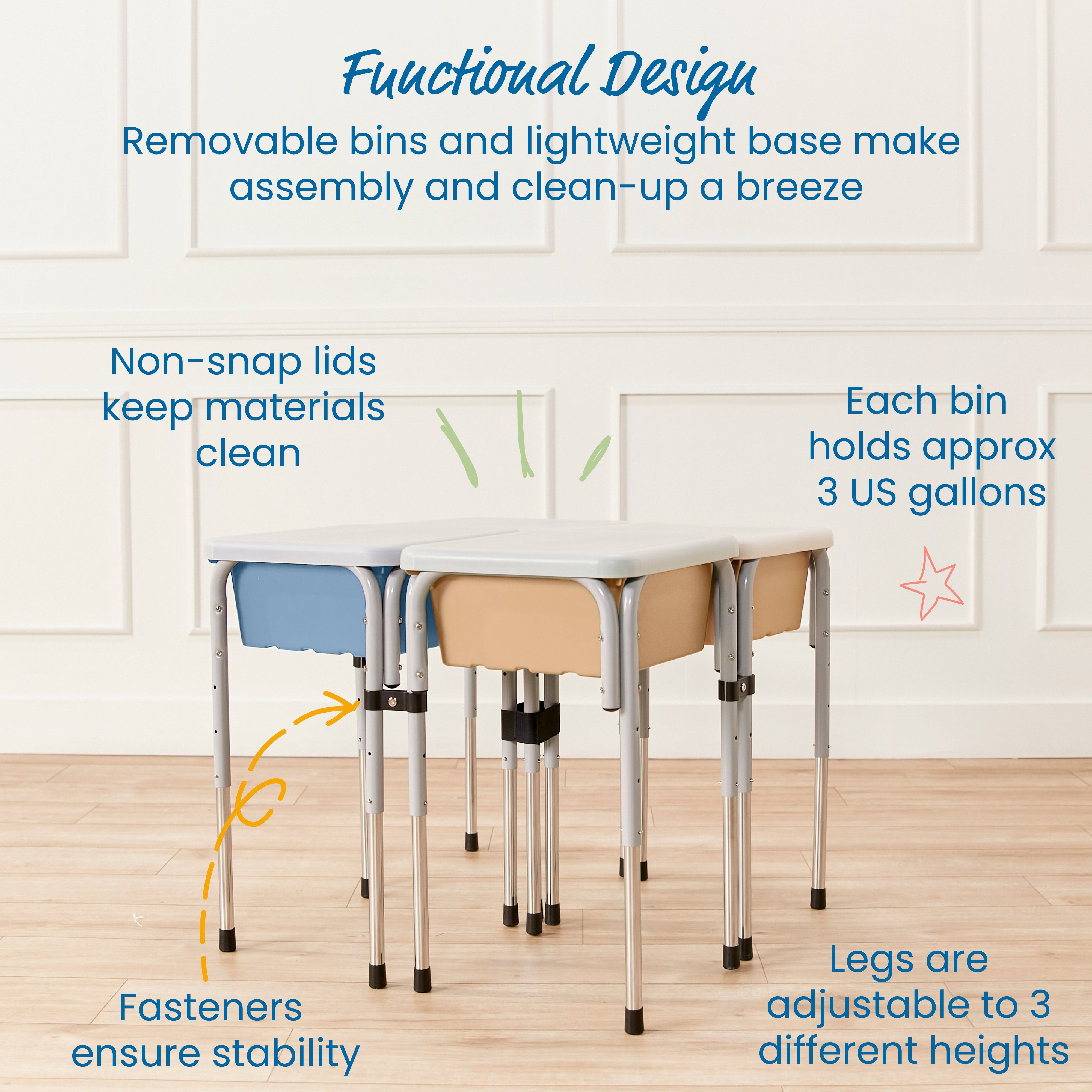 4-Station Sand and Water Adjustable Play Table, Sensory Bins