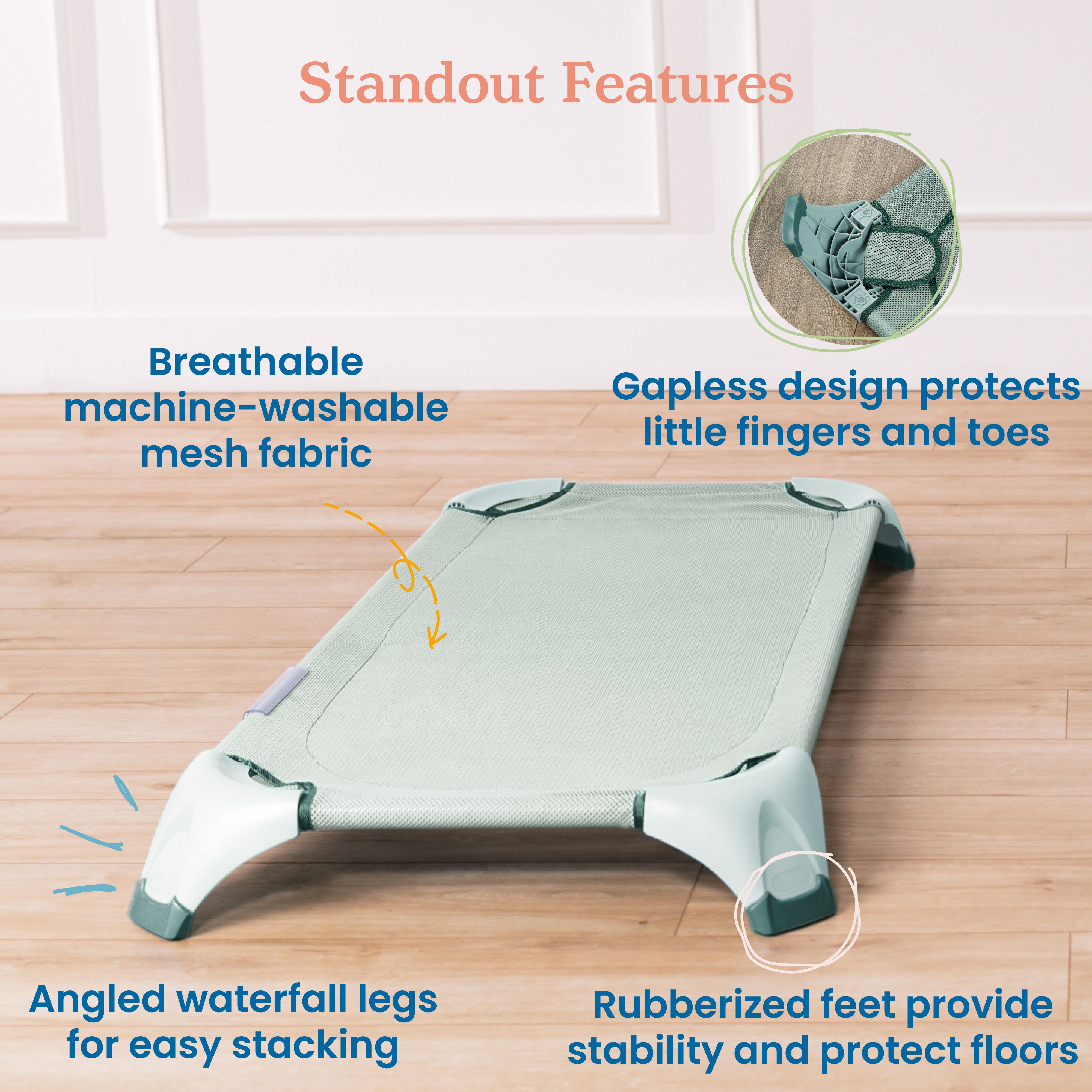 Stackable Cozy Cots with Universal Cot Trolley, 6-Pack