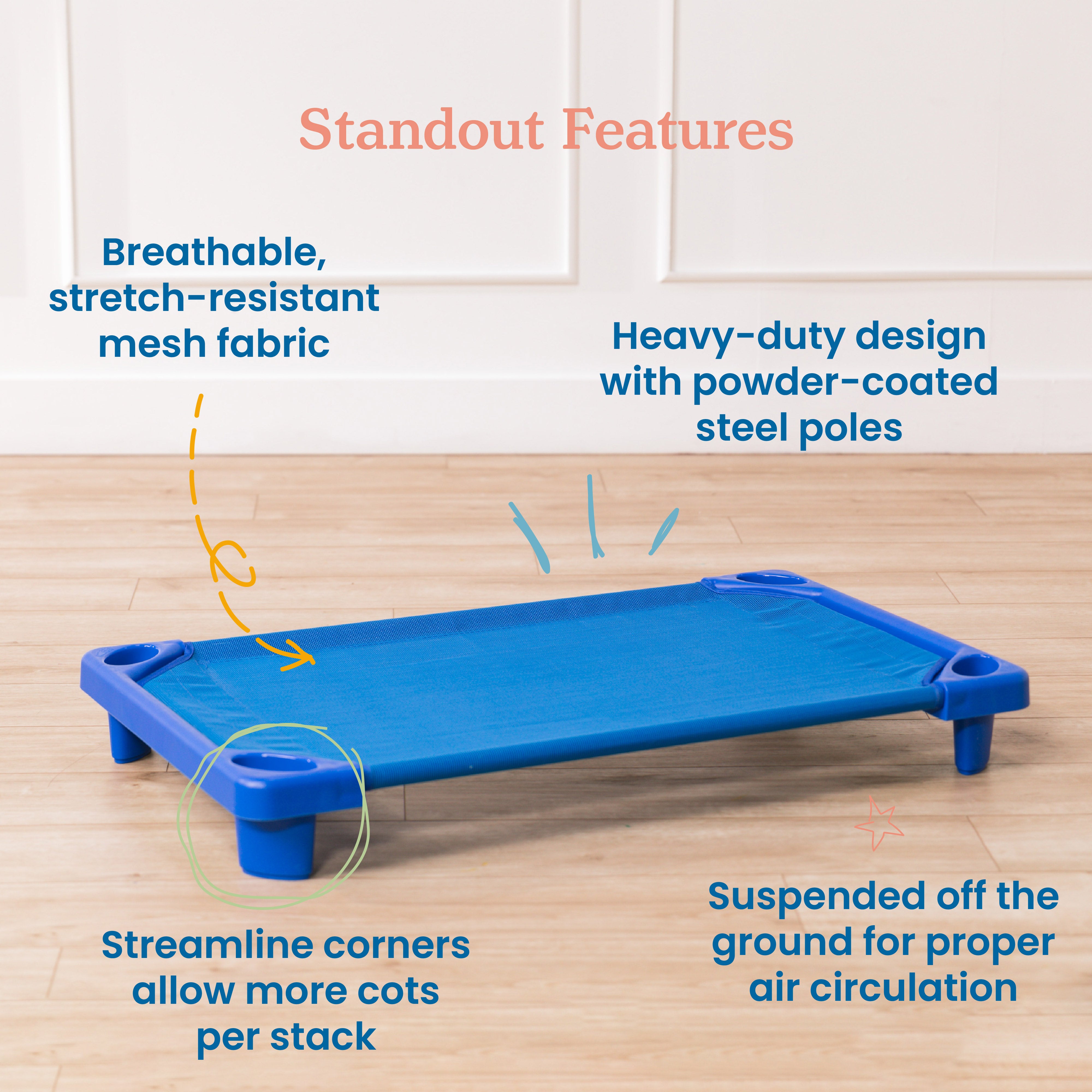 Stackable Kiddie Cots with Universal Cot Trolley, Toddler Size, Ready-to-Assemble, 6-Pack