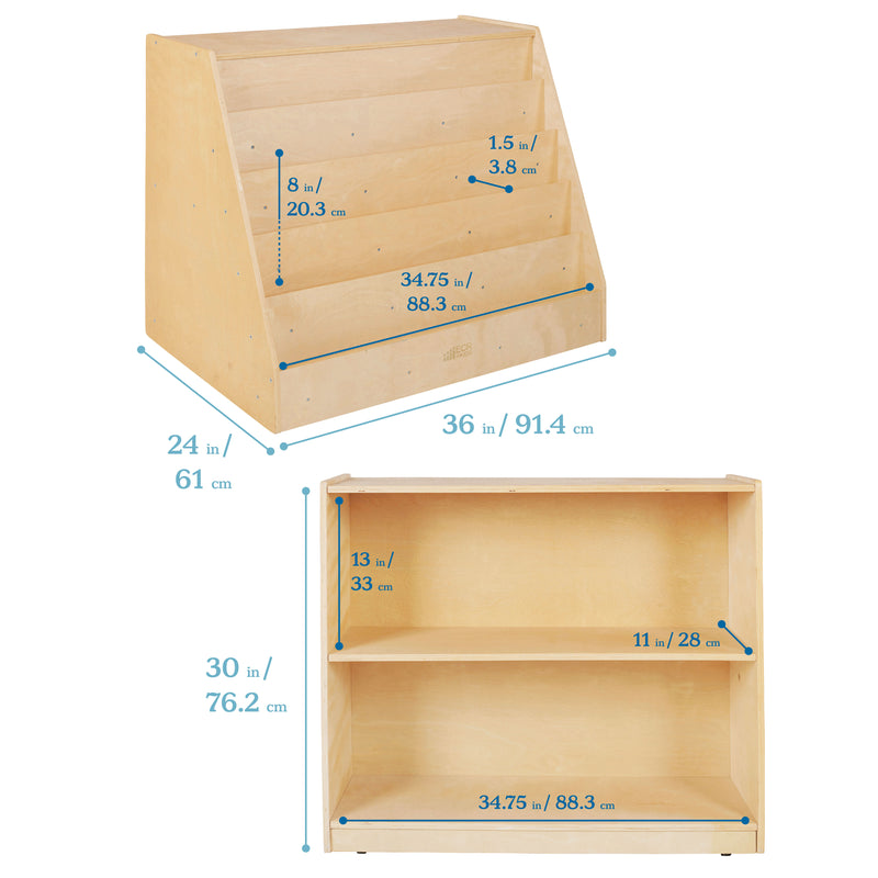 Double-Sided Mobile Book Display with Storage, Classroom Bookshelf