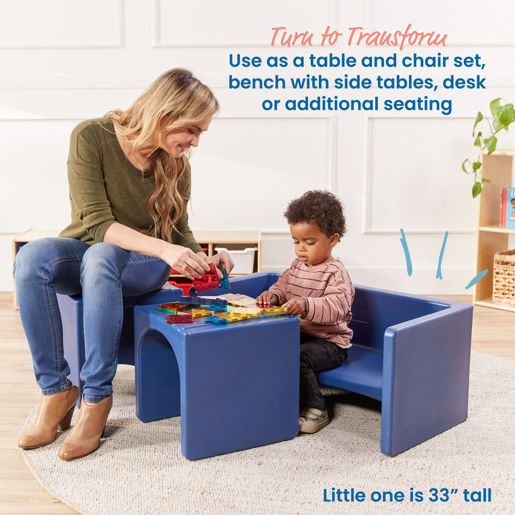 Cube Chair Set Tri-Me Table and Cube Chair Set, Multipurpose Furniture, 3-Piece