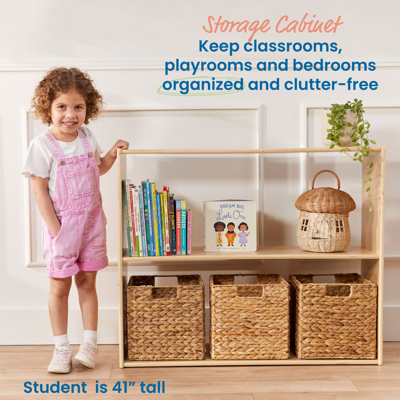 ECR4Kids Streamline 2-Shelf Storage Cabinet, 24in High, Double-Sided,  Natural