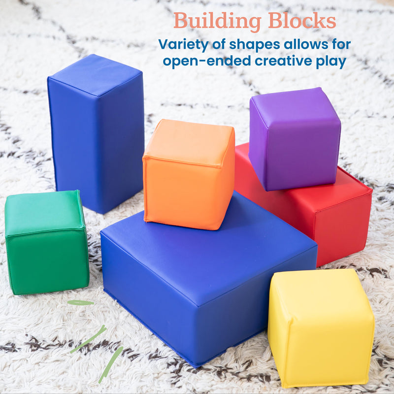 ECR4Kids SoftZone Patchwork Toddler Building Blocks, Foam Cubes, Assorted,  12-Piece