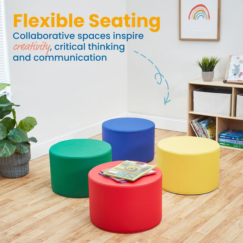 Round Ottoman, Colorful Flexible Foam Seat, 12in Seat Height, 4-Piece