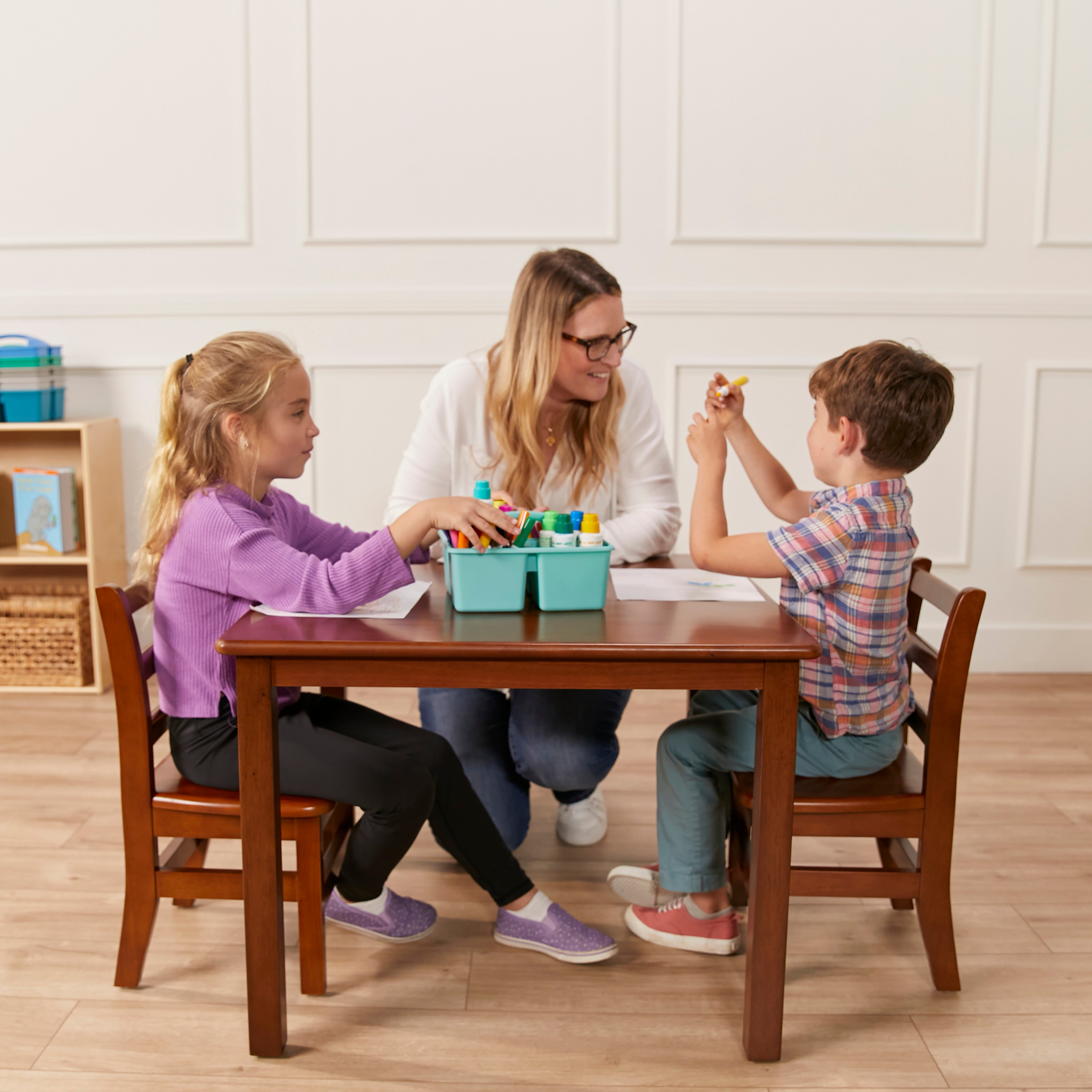 30in x 30in Square Hardwood Table and Chair Set, 12in Seat Height