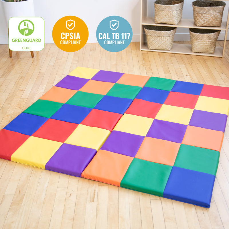 Patchwork Toddler Activity Mat, Folding Tummy Time Foam Playmat