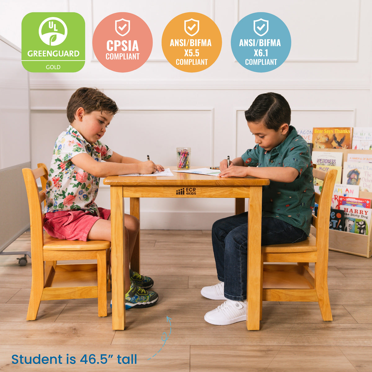 24in Square Hardwood Table and Two Chairs with Storage, 12in Seat Height, 3-Piece
