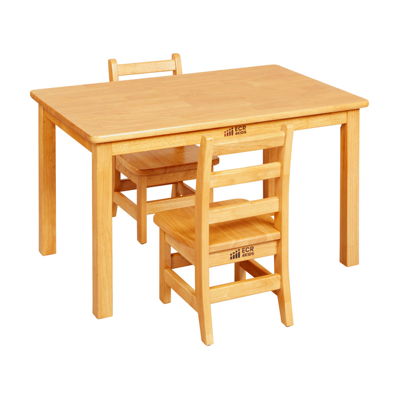 24in x 24in Rectangular Hardwood Table with 20in Legs and Two 10in Chairs, Kids Furniture