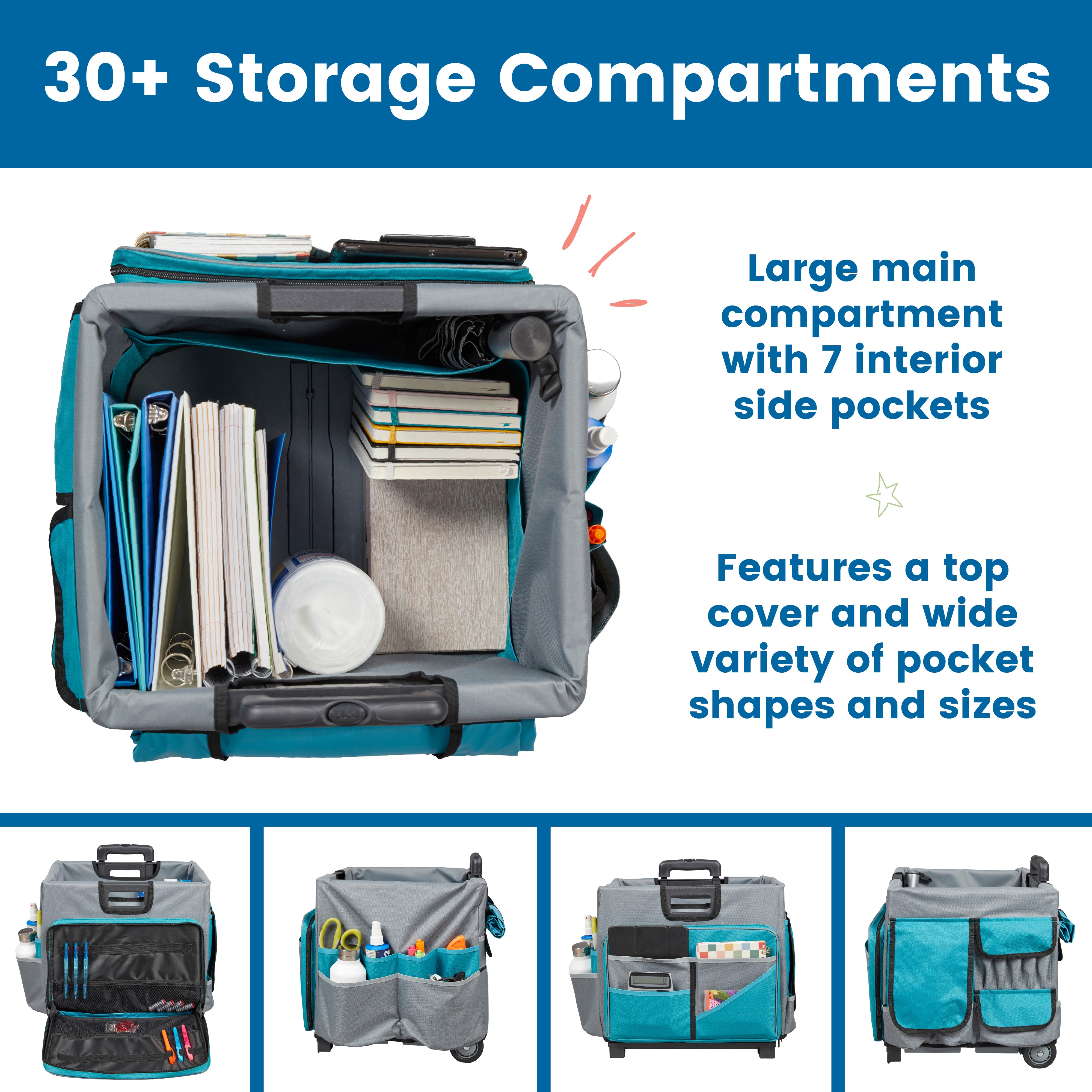 Universal Rolling Cart with Canvas Organizer Bag, Mobile Storage